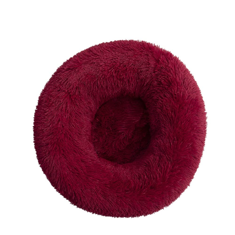 Lit apaisant pour chien anti-stress avec fausse fourrure moelleuse bordeaux
