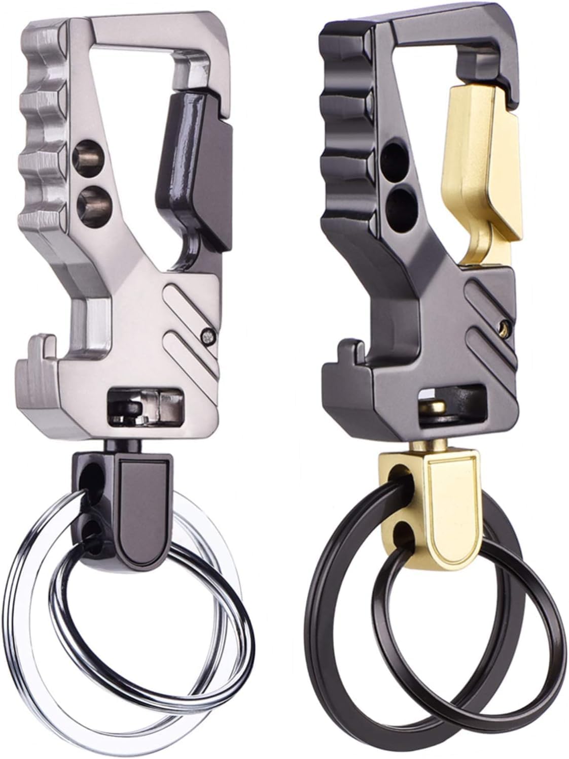 Odluzy 2 Pack Key Chain, EDC Key Ring, Key Chain Bottle Opener Auto Car Key Holder Tactical Carabiner, Key Chains with Clip Gift for Men Women (Silver and Gold)