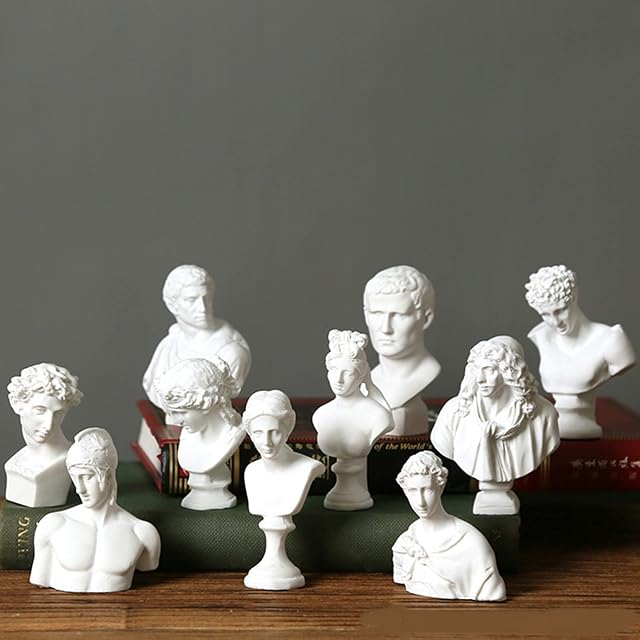 YiYFiT 10Pcs Classic Mini 2.7 Famous Greek Bust Statues, Replica Resin Sculpture Figurines Small Head Statue Plaster Boys Portraits Crafts for Home Office Décor, Artist Sketch Drawing spray paint