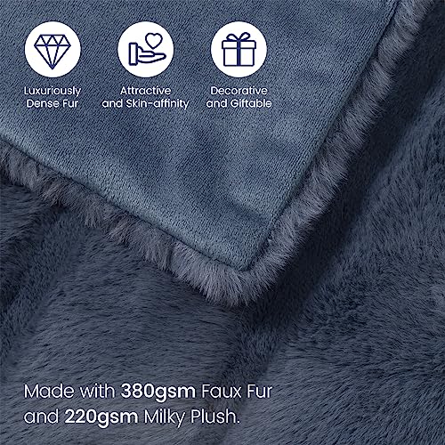 Cozy Bliss Luxury Super Soft Striped Faux Fur Throw Blanket For Couch, Size 60"X80" Blue, Extra Soft, Plush, Fluffy, Warm, Anti-Static Minky Blanket For Sofa Bed Living Room Bedroom Car #TOP3