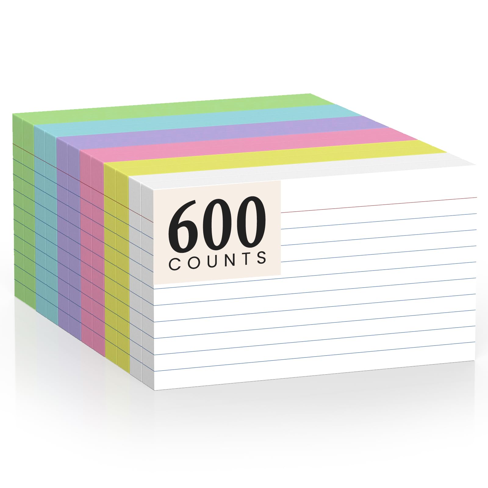600 Count Index Cards 3 x 5 Inch Colored Lined Flash Cards Ideal for Studying and To-do-List, Portable Note Cards Taking for Students and Teachers, Flash Card Styled for Home, Office or School Use