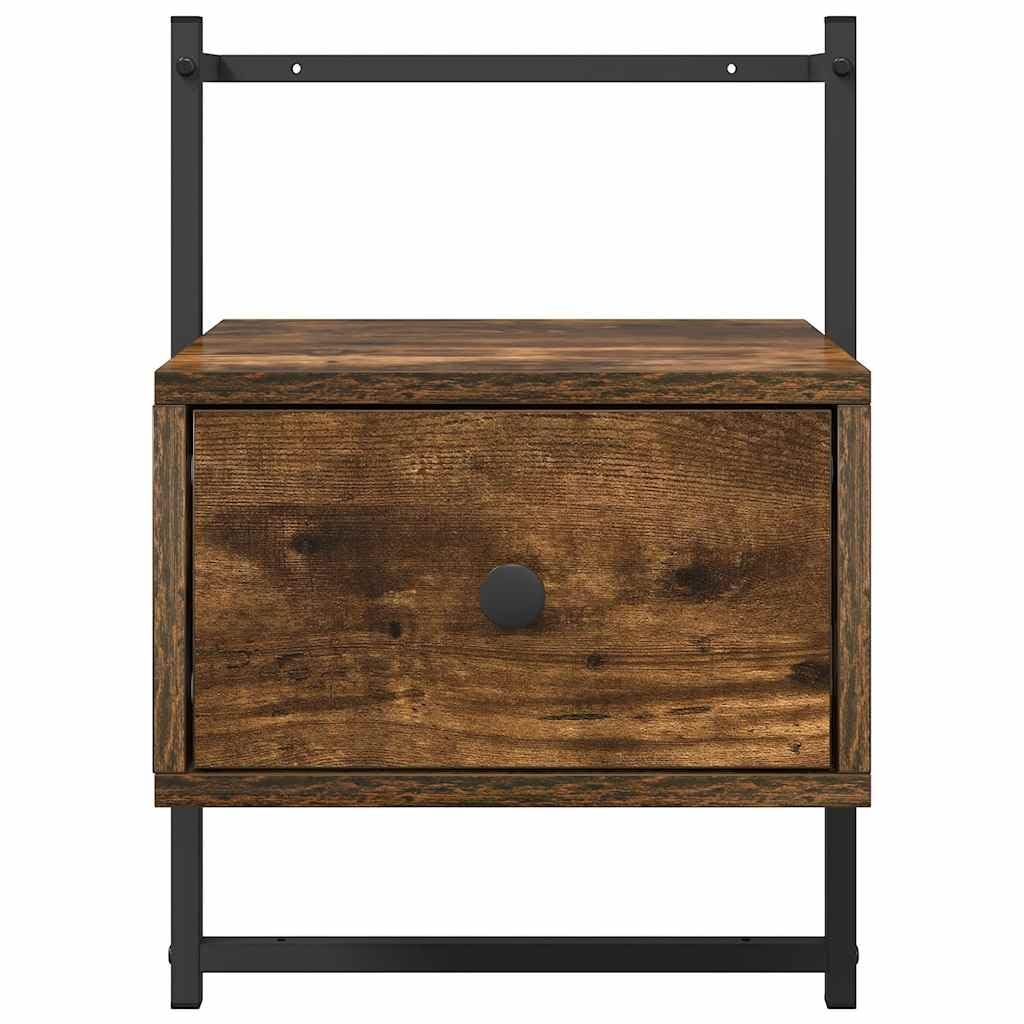 Szafki nocne wiszące 2 szt. przydymiony dąb 35x30x51 cm, stolik ścienny z szufladą do przechowywania, szafka wisząca z trwałego tworzywa drewnopochodnego, łatwa w czyszczeniu