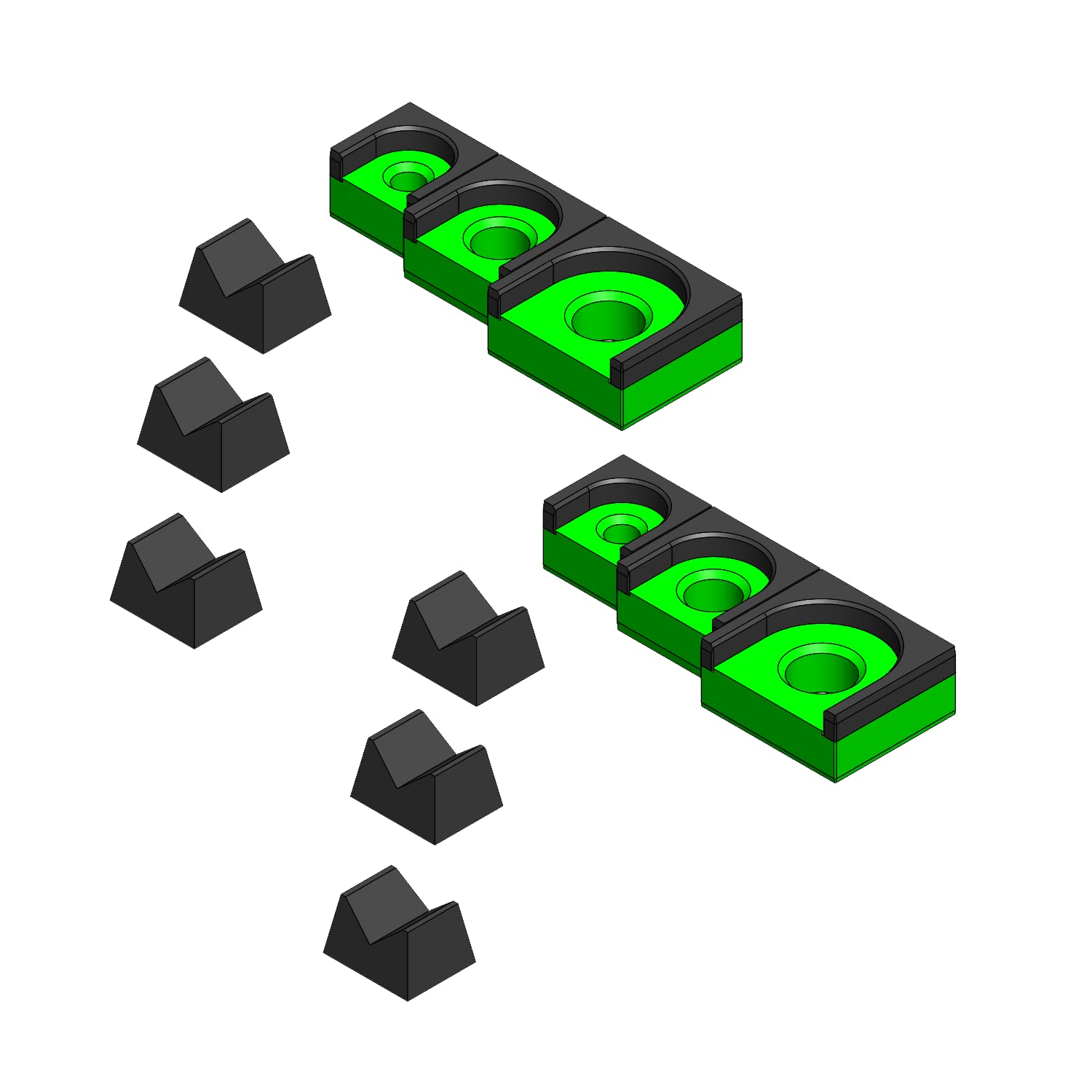 3D Tool Trays MagAttach Ratchet Organizer Kit (3 Piece Set (2-Pack), Green/Black)