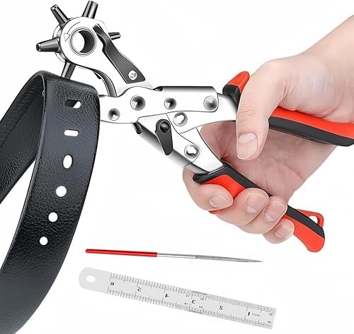 Miniatura 1 de Perforadora de cuero para cuero, perforadora de cuero de varios tamaños resistente con 6 agujeros, herramienta de perforación de cuero para