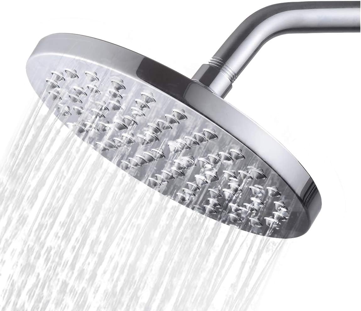 Classical Round Rain Shower Head with 8-inch Rainfall Face, Stainless Steel Back, Brass Swivel Joint, Full Chrome Finish