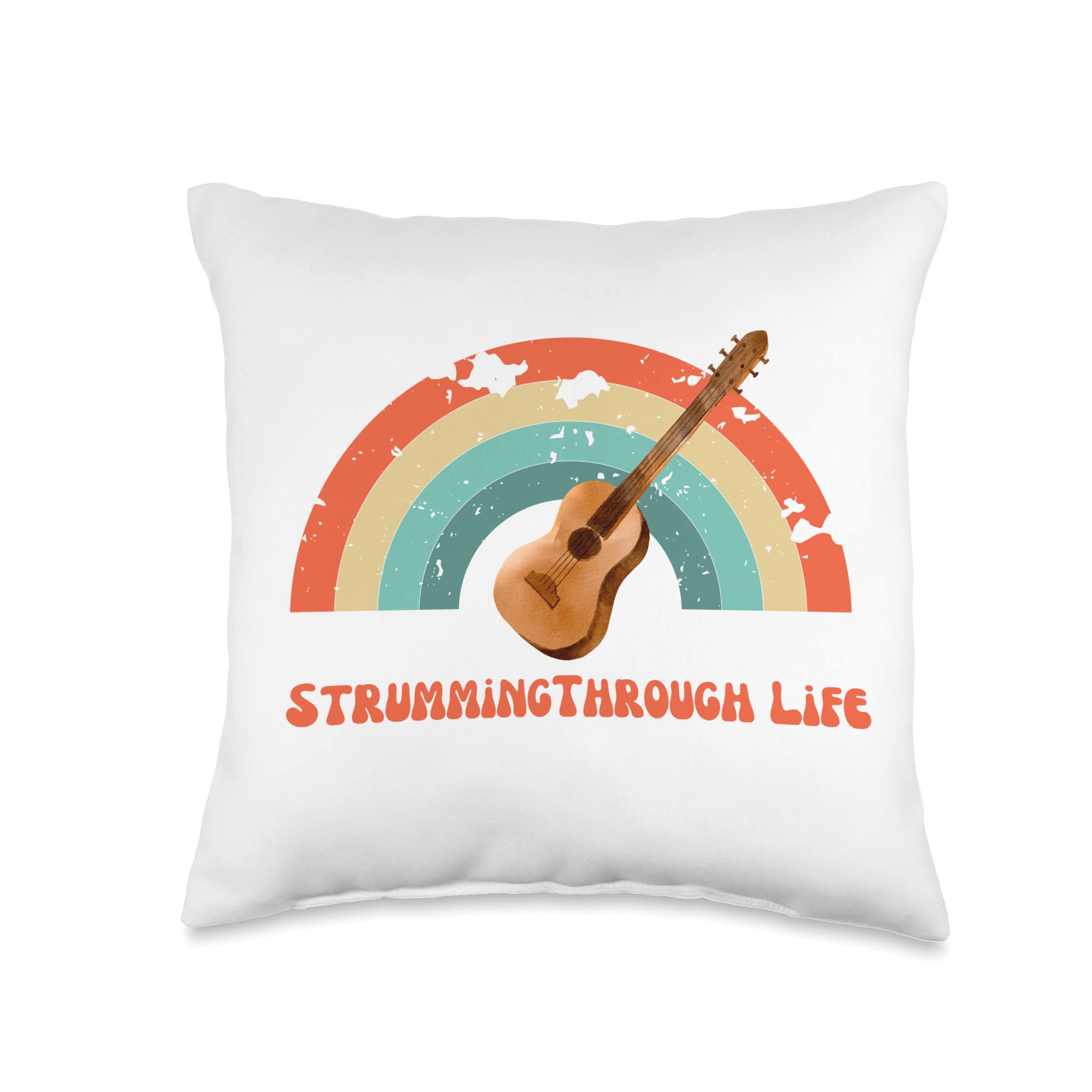 Guitar Strumming Through Life Throw Pillow, 16x16, Multicolor