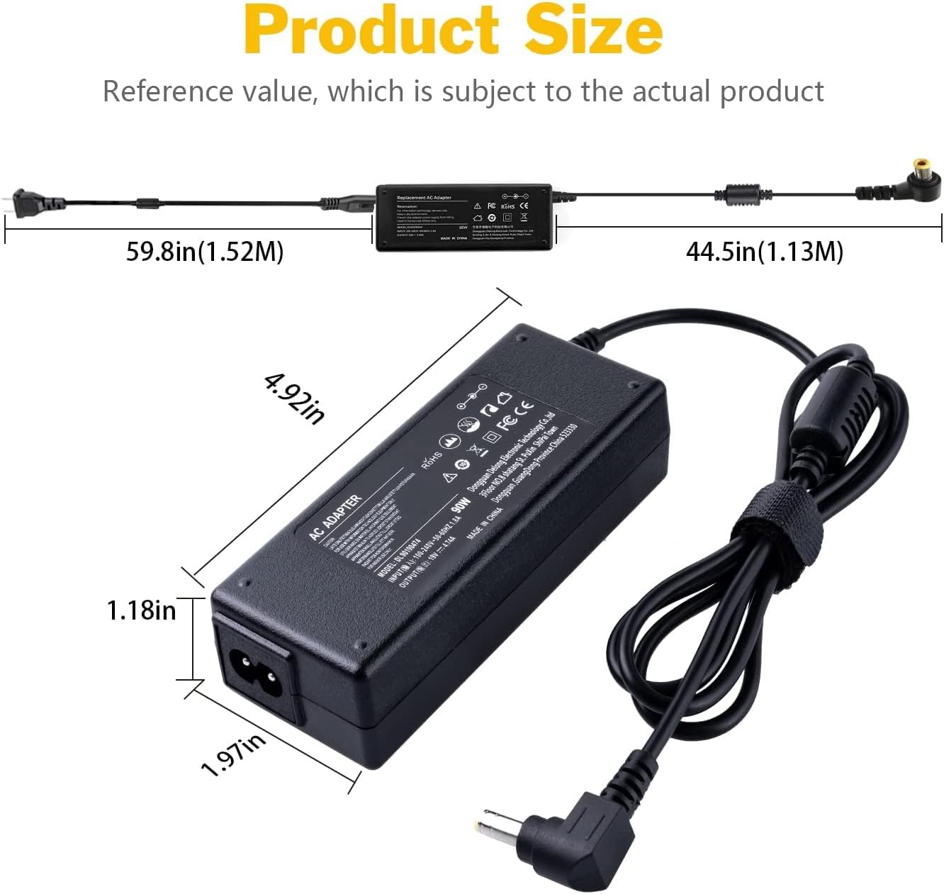 90W AC Adapter Laptop Charger for Toshiba Satellite C55 L505D L635 L645 L655 L655D L745 L755 L775 L855 L875 A105 A135 C655 C655D C675 C850 C855 L305 PA3714U-1ACA PA5177U-1ACA PA5035U-1ACA Power Cord