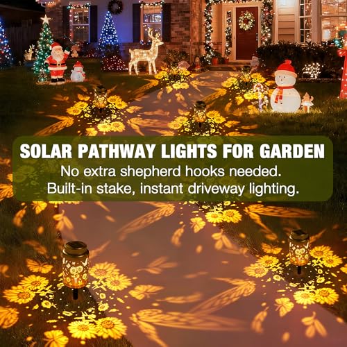 Cooo 6 Pack Solar Stake & Hanging Lanterns Outdoor Sunflower Butterfly - image 5