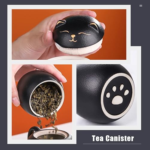 Miniatura 5 de Zerodeko Tarro de caramelo de cerámica para almacenamiento de té, tarro de gato té de cerámica sellado 5.4 fl oz retro hogar cocina contenedores de