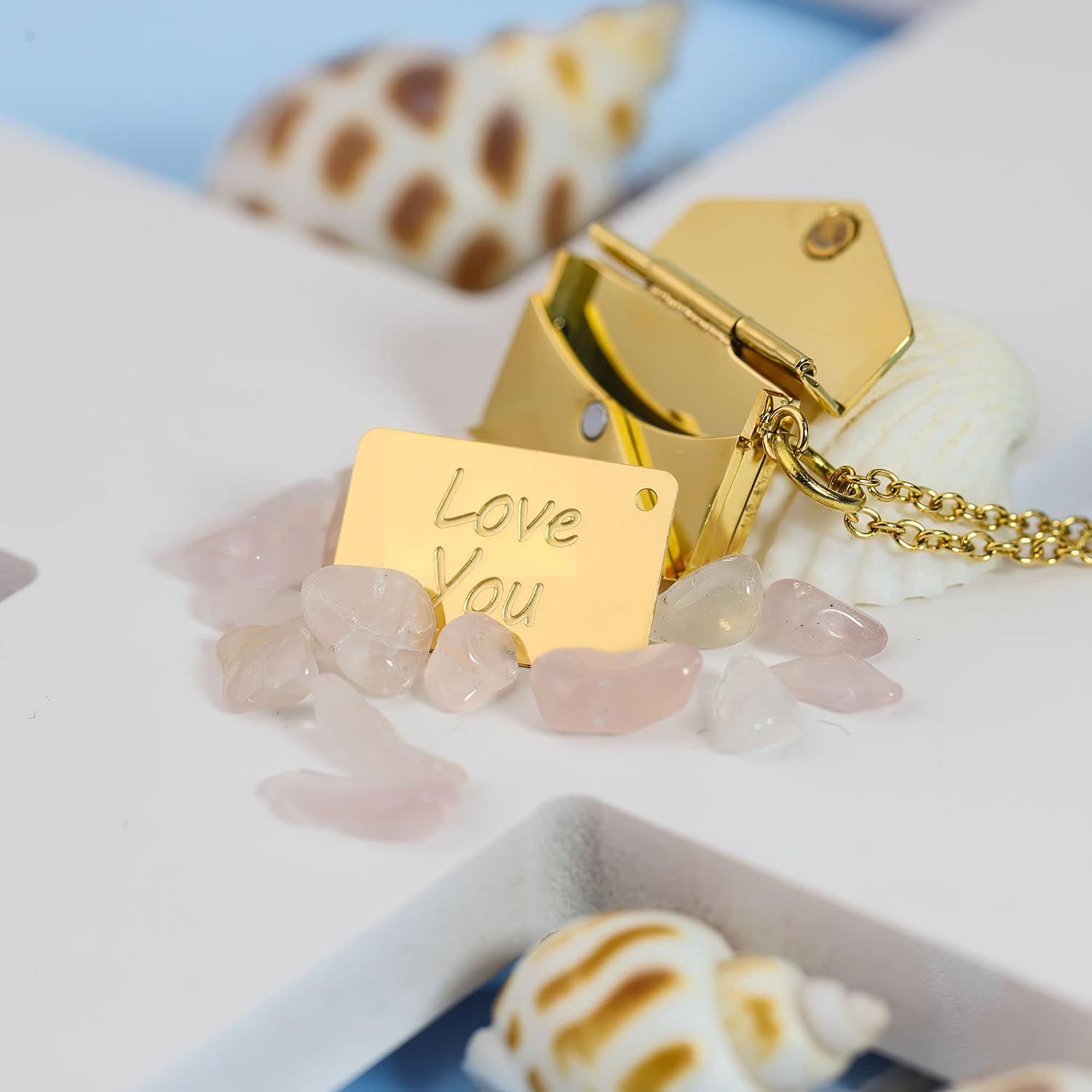 Envelope Love Letter Heart Necklace for Women Stainless Steel Love You Secret Gift Message Engraved Locket Jewelry Pendant for Couples and Family