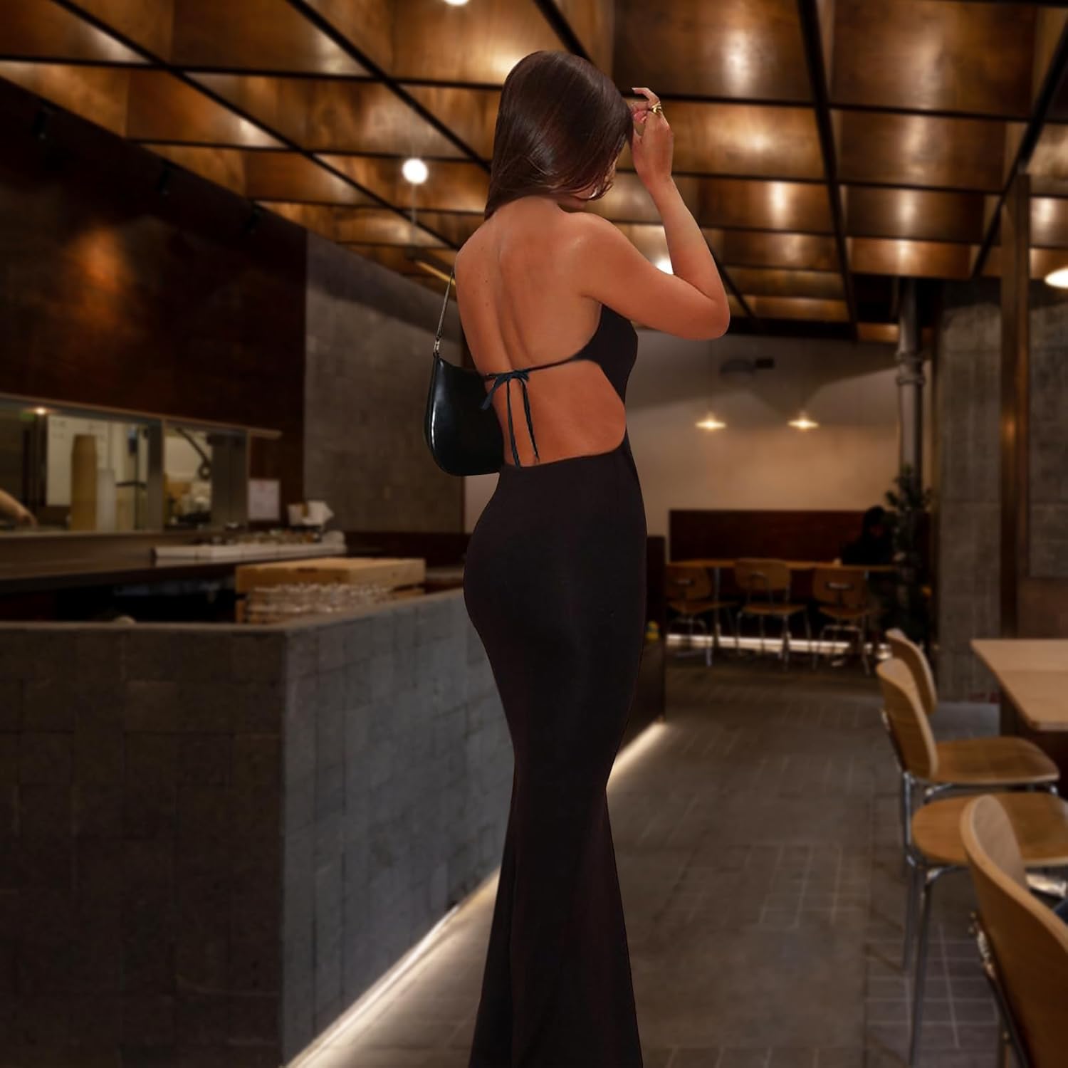 Backless Halter Deep V Neck Formal Maxi Dress for Women Sexy Open Back Low Cut - Image 5