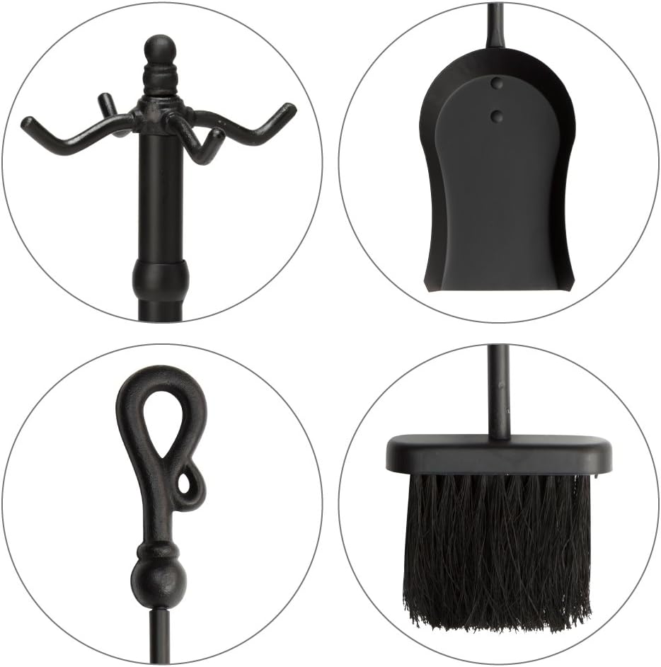 UniFlame, F-1056, 5-Piece Black Wrought Iron Fireplace Tools Set