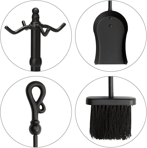 Miniatura 6 de UniFlame, F-1056, juego de herramientas de chimenea de hierro forjado negro de 5 piezas