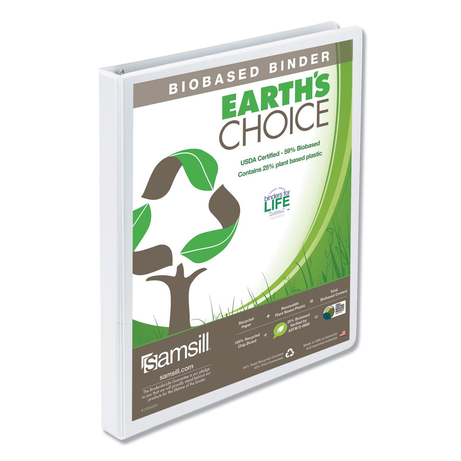 Samsill Plant-Based 0.5 Inch Durable Round Ring, View Binder, Eco-Friendly, USDA Certified Biobased, Single, White