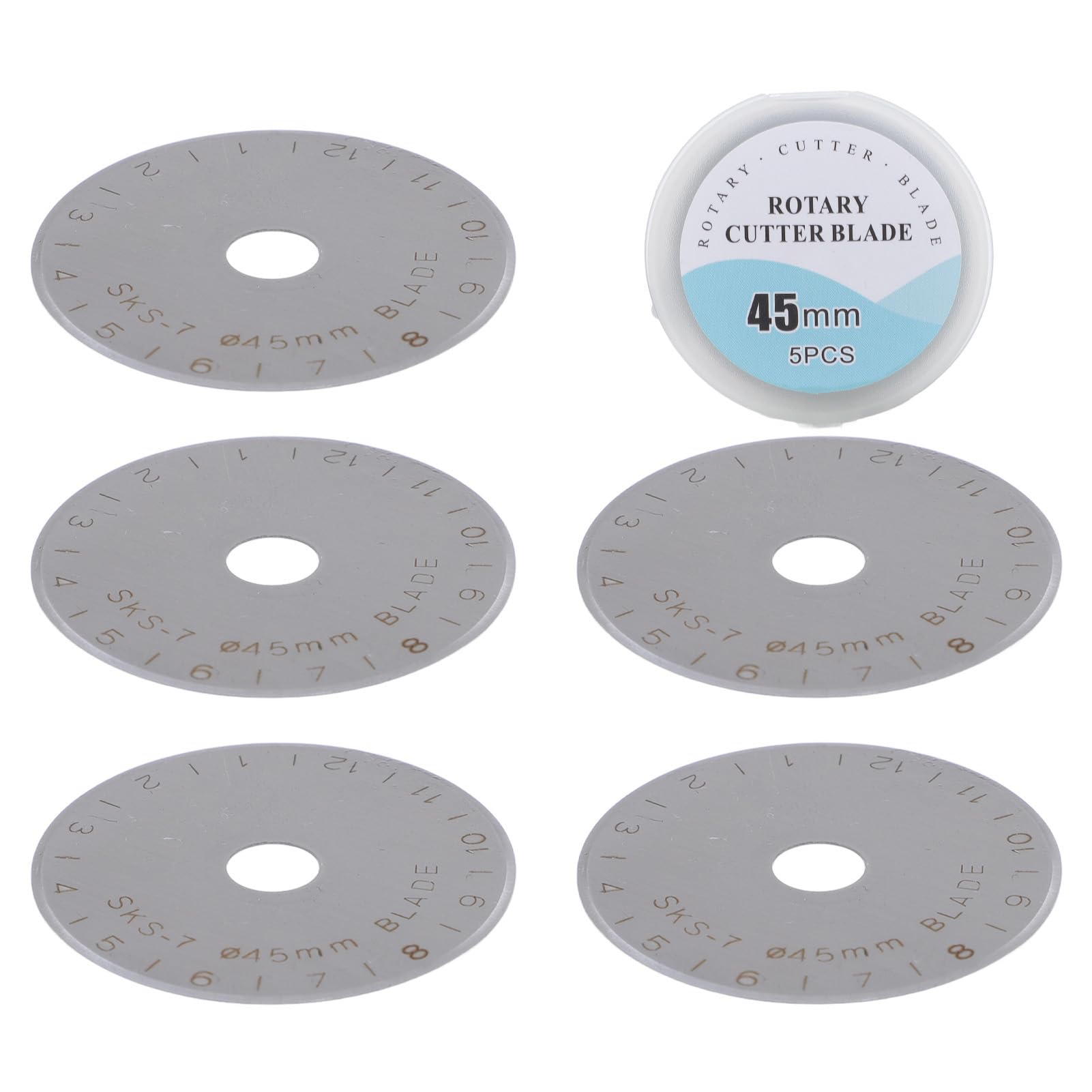 5 Pcs 45mm Alloy Steel Rotary Cutter Blades, Rotary Cutter Replacement Blade wih Plastic Storage Case Effortless Cutting, Alloy Steel for Quilting, Crafting, Paper, Leather, Fabric