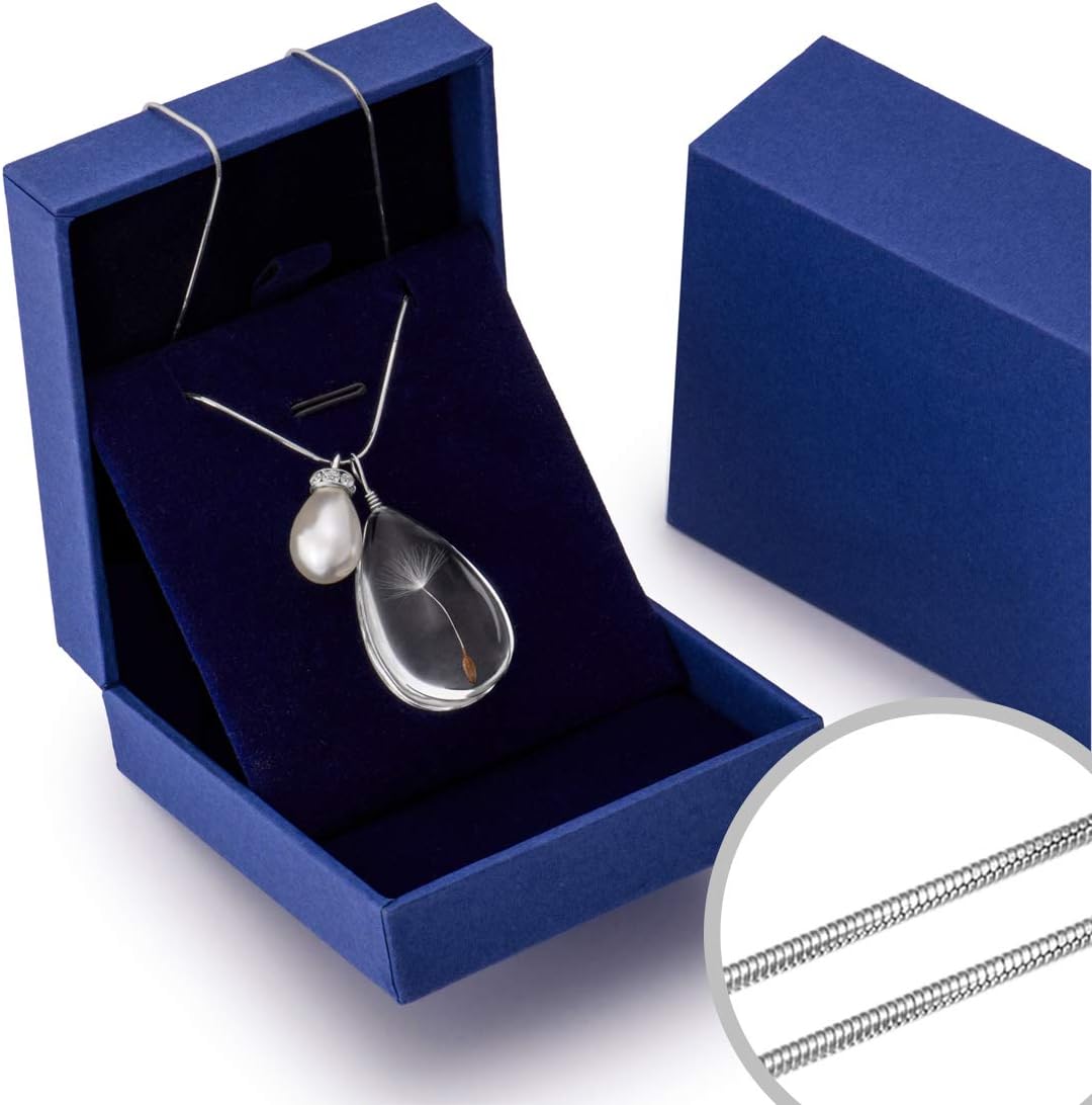 CLONG Dandelion Wish Necklace Seed Pendant Sterling Silver Snake Necklace with Teardrop Pearl Charm Necklace Length 18 inch Gift for Girls Women Friends Mom Daughter Wife Classmate