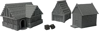 HAUTICO Medieval Village Building Terrain Set for 18mm Miniatures | Tabletop DND Scenery, Wargaming Terrain, Paintable Design, Village Theme