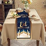 QICIG Eid Mubarak Table Runner Golden Star Moon Lantern Ramadan Decorations for Table Ramadan...
