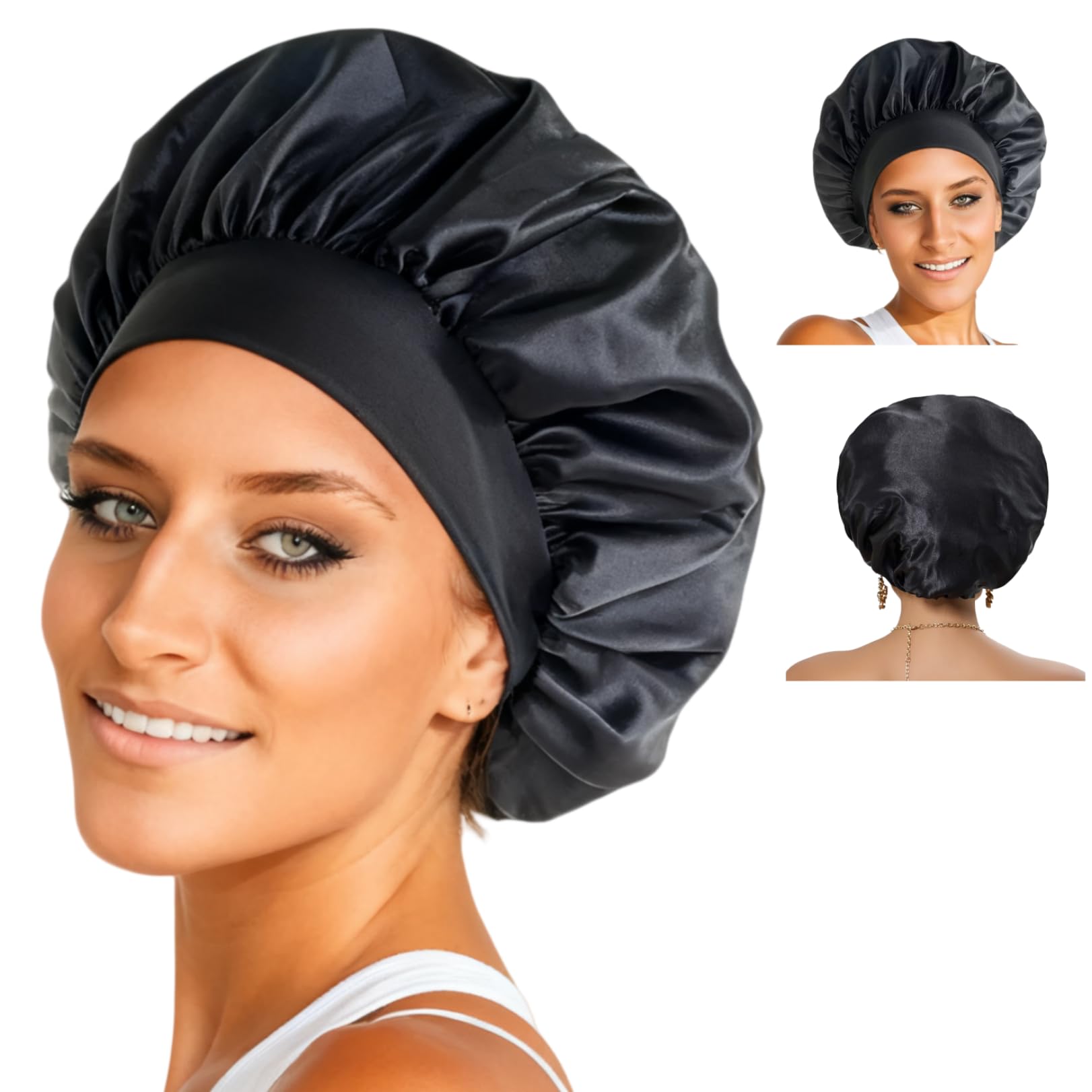 Unisex Satin Sleep Bonnet, Adjustable Elastic Night Cap for Men & Women, Curly Hair, Braids & Natural Styles