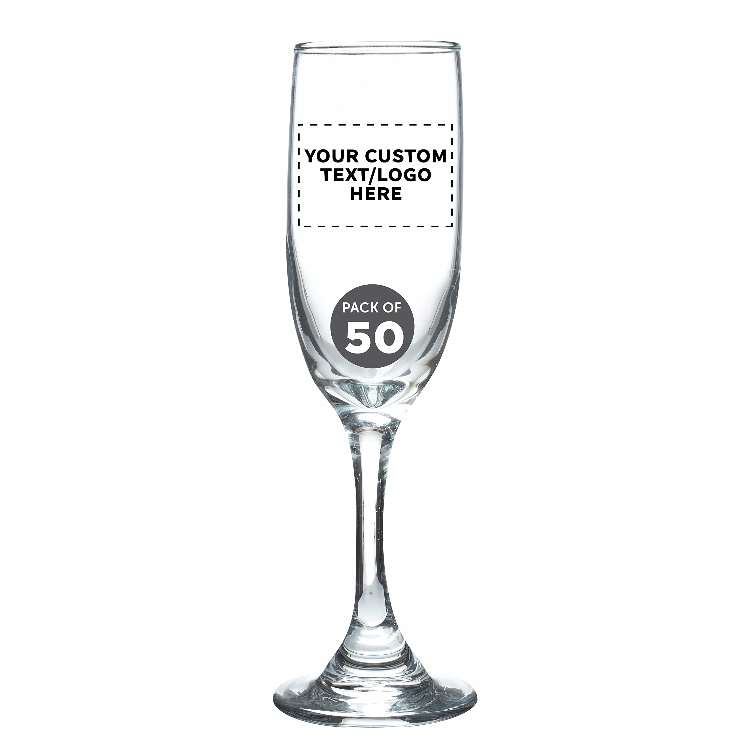 DISCOUNT PROMOS Custom Premiere Champagne Flutes 6 25 oz Set of 50 Personalized Bulk Pack - Elegant Drinkware