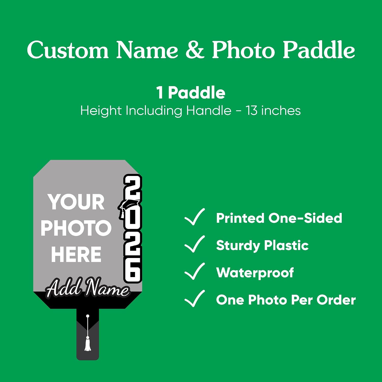 Big Dot of Happiness Custom Black Grad, Class of 2026 Face Fans with Handles, Personalized Grad Big Head on Stick, Graduation Face Cutouts, Party Photo Booth Props, Black 1pc