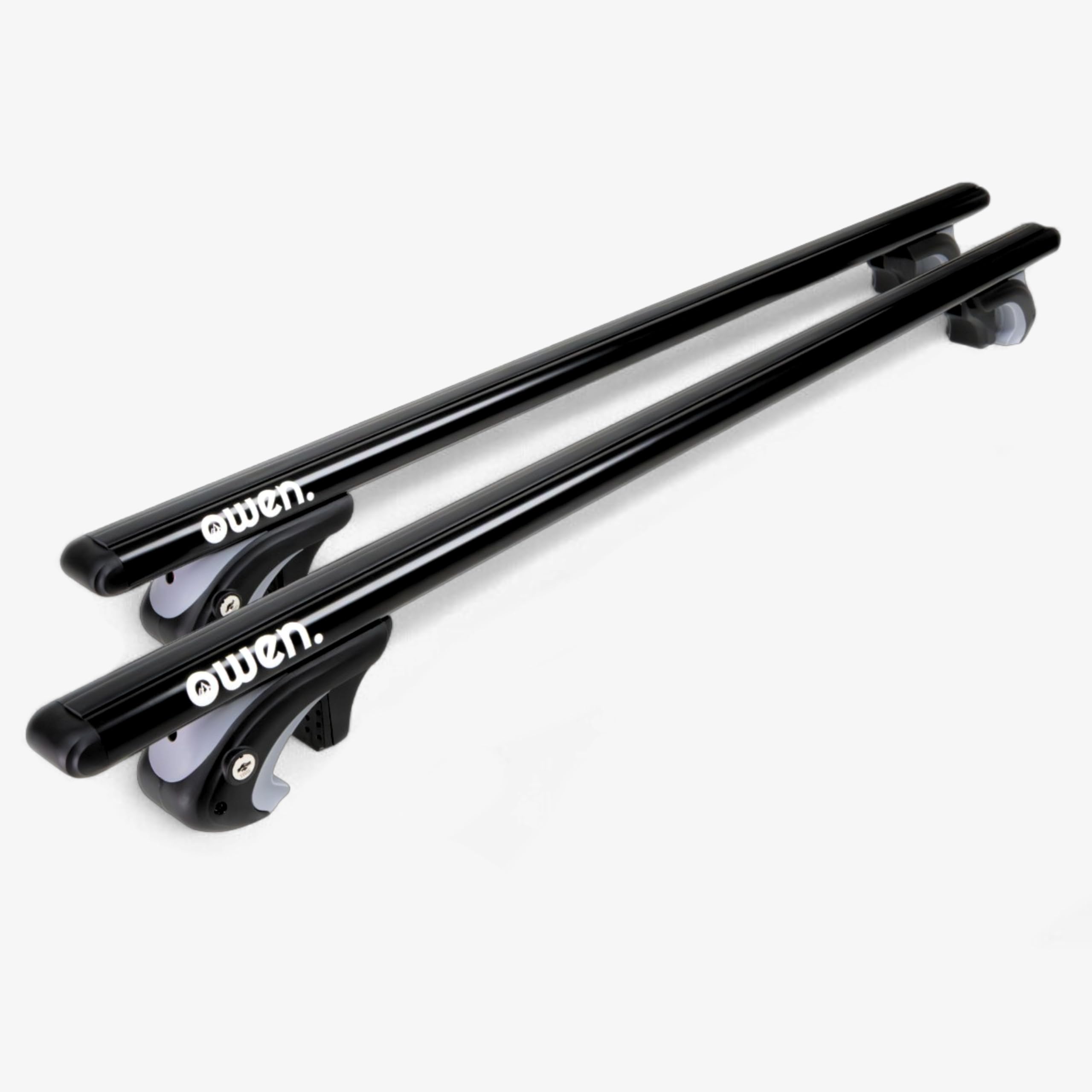 OWEN 5.0 Barres de Toit Transversales | 120 cm | Aluminium Noir | 90 kg | pour Rails Ouverts | Aérodynamique & Sécurisé | Installation Facile | Porte-Bagage Universel