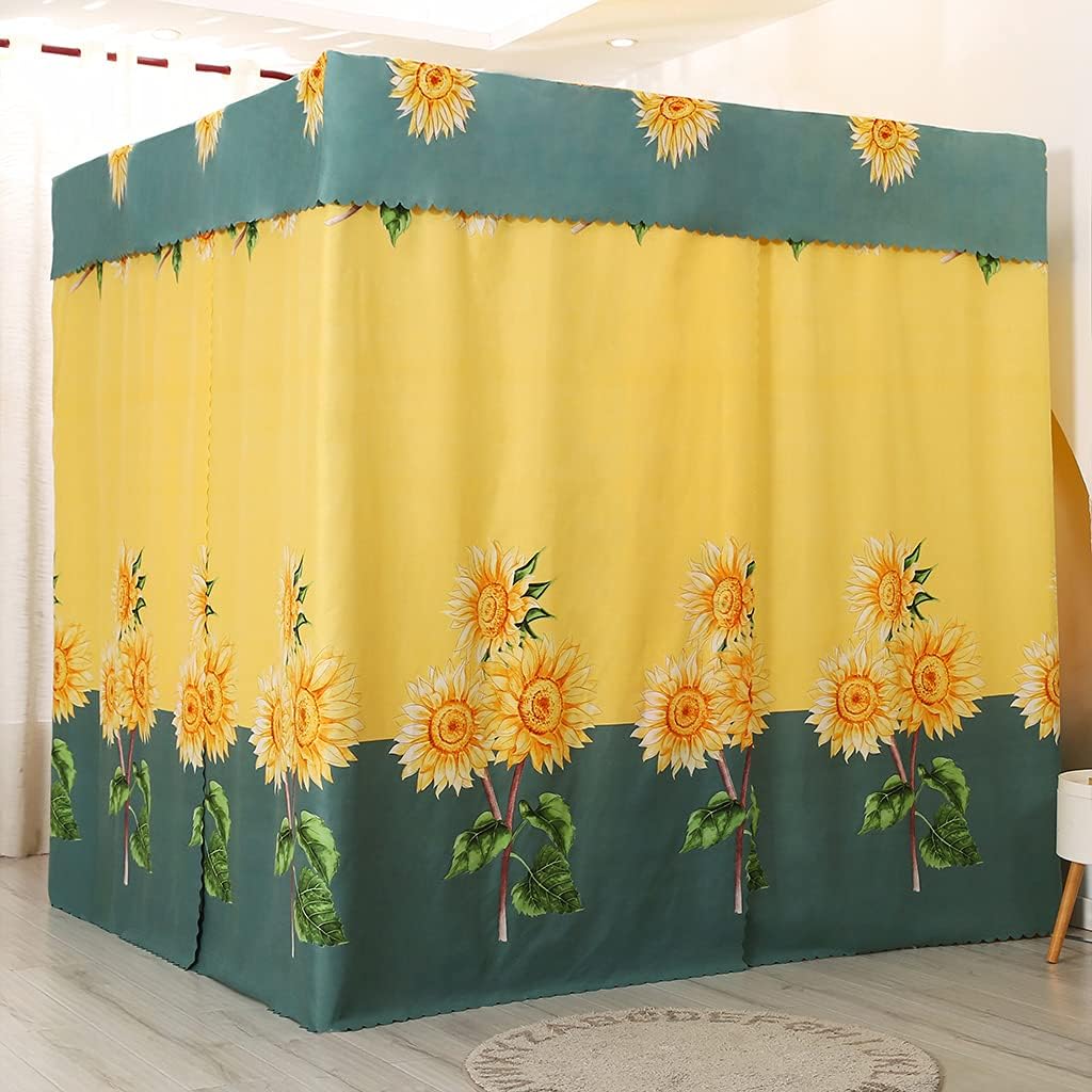 Stylish Princess Canopy Bed Curtains for Twin/Queen/King Size Bed - 4 Corner Post Bed Curtains Canopy for Adults Girls Bed Bedroom Decoration (Yellow-Sunflower, 78" W x 86" L (Pack of 1))
