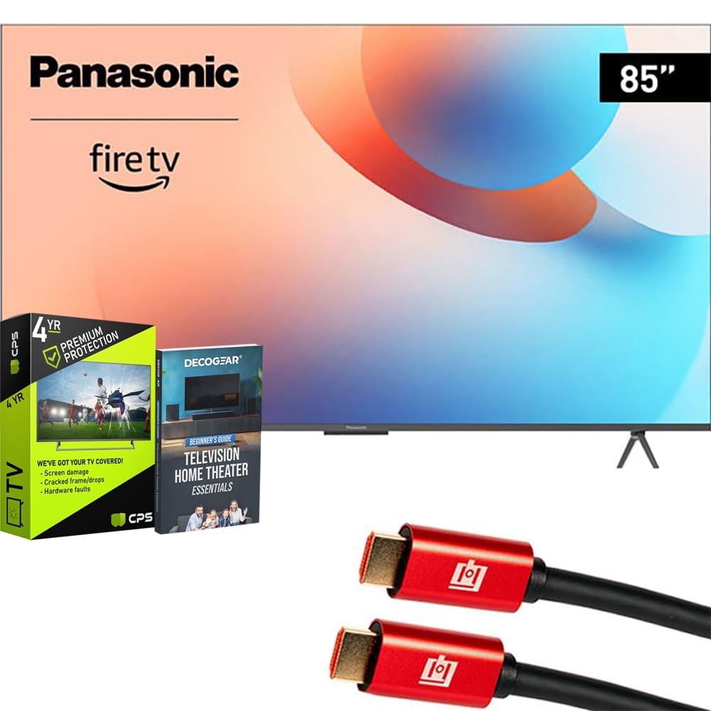 Panasonic TV-85W95AP W95 85 inch Mini LED 4K Ultra HD Smart Fire TV (2024) Bundle with 4 YR CPS Enhanced Protection, 2X 4K HDMI Cable & Deco Gear Complete Home Theater Beginner's Guidebook