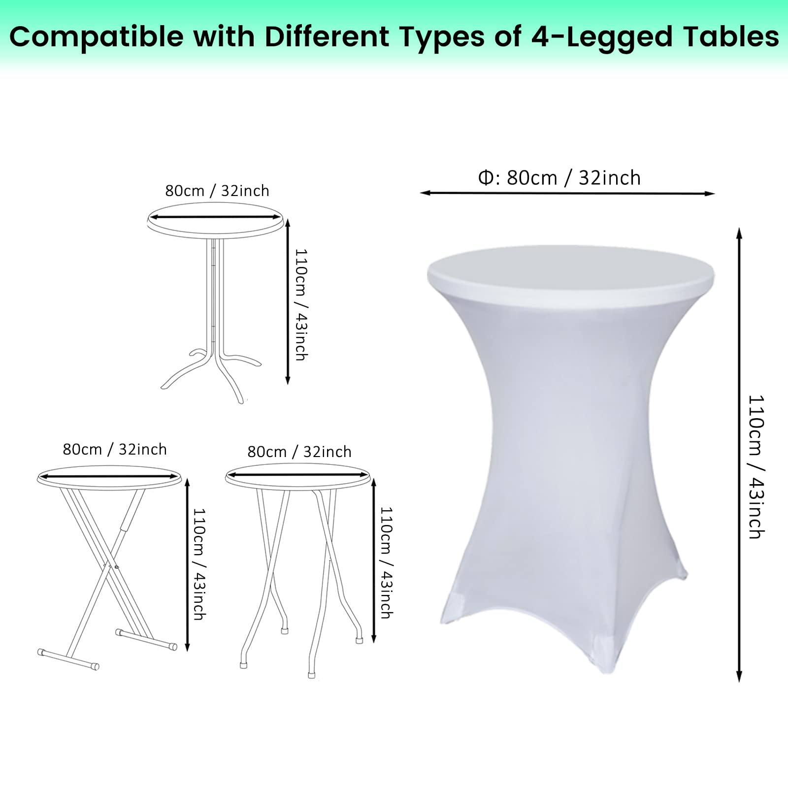 Juego de 2 fundas elásticas para mesa alta de 60 a 80 cm de diámetro, elegantes fundas de mesa para mesas altas y de bistro, fácil de limpiar y de secado rápido (N, diámetro de 80 cm)