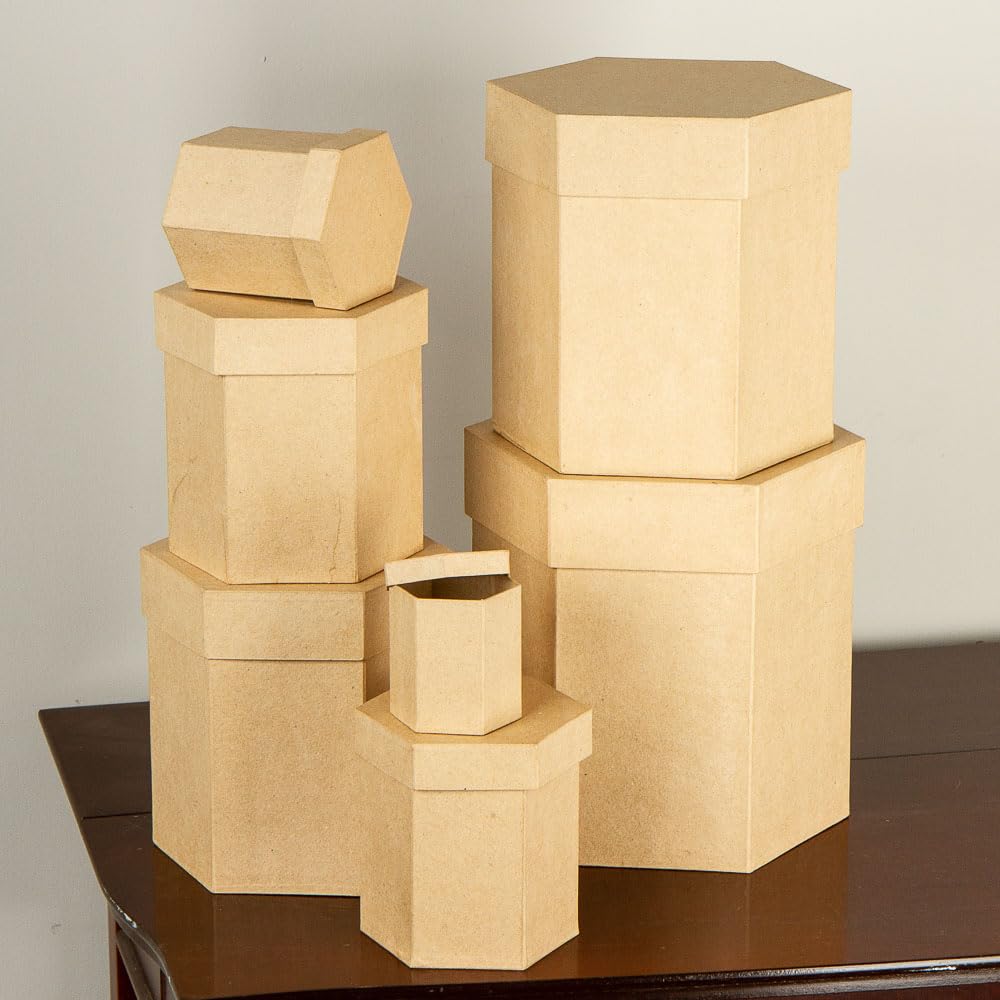 【PAPIER-MACHE STORAGE CONTAINER】 Amazon.com: WANDIC Paper Mache Box, Set of 3 Octagon Paper