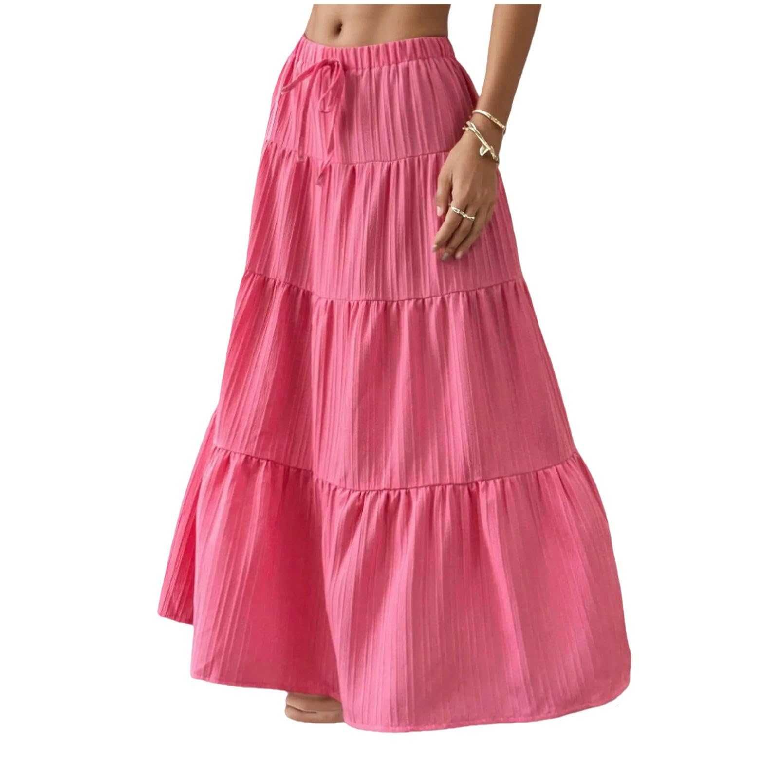 Langer Rock Damen Damenprodukt, Weißer Midirock Mit Schnürung, Großer Schwung, Lockerer Für Damen, Sommer-himmelblau-XL