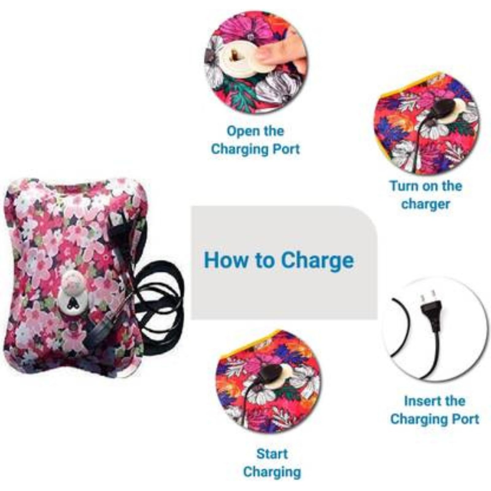 WAZDORF Regular Electric Hot Water Bag | Rechargeable Heating Gel Pad for Pain Relief | Regular Heat Pouch with Charging Cord | Heating Bag for Back, Neck, Knee & Cramps, Multicolor (Men & Women) - Image 7 thumbnail