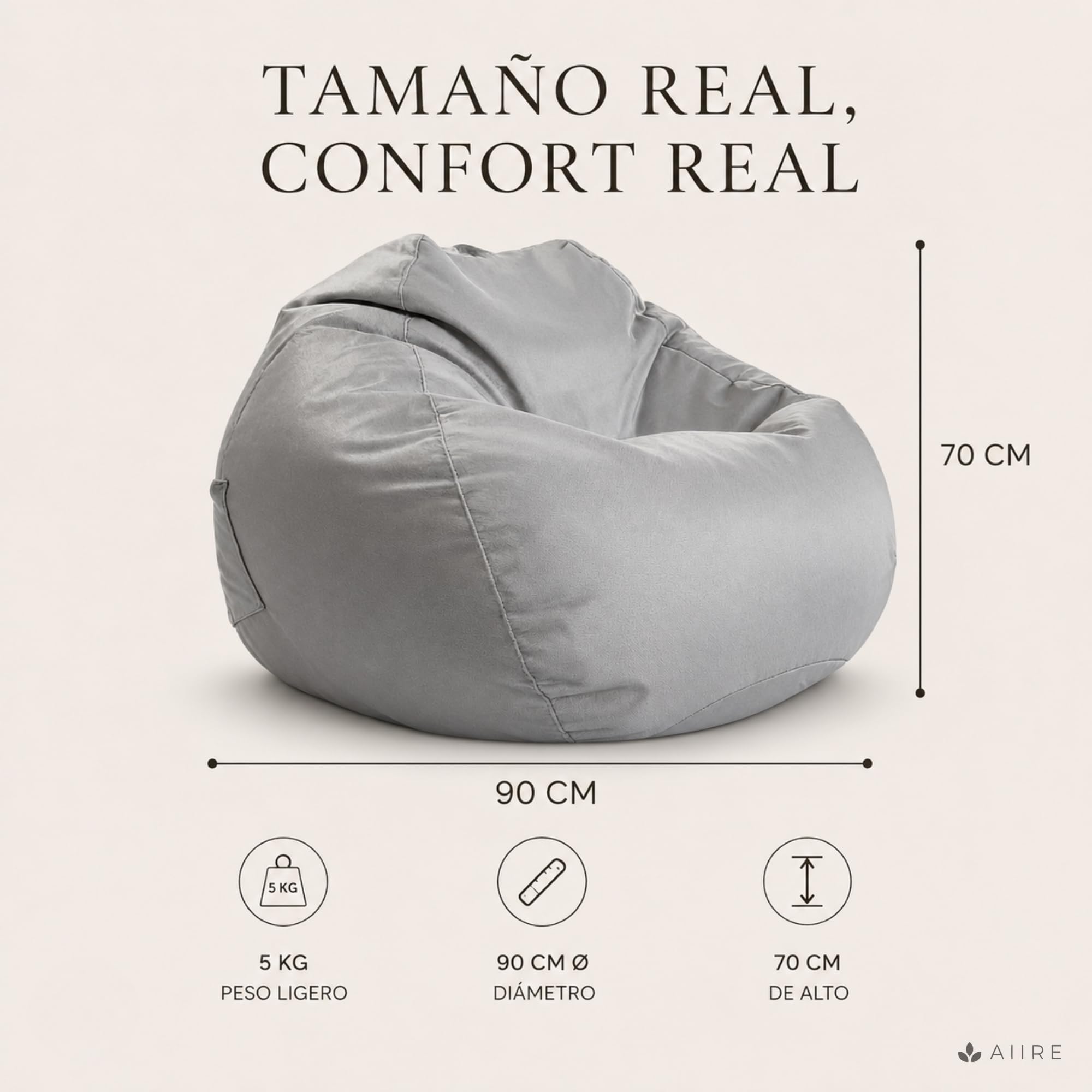 Aiire Sillón Puff Exterior Jardín - Puf con Relleno Incluido para Piscina, Terraza o Porche - Funda Resistente, Desenfundable y Lavable - Bean Bag Chair Exterior e Interior Juvenil o Adultos