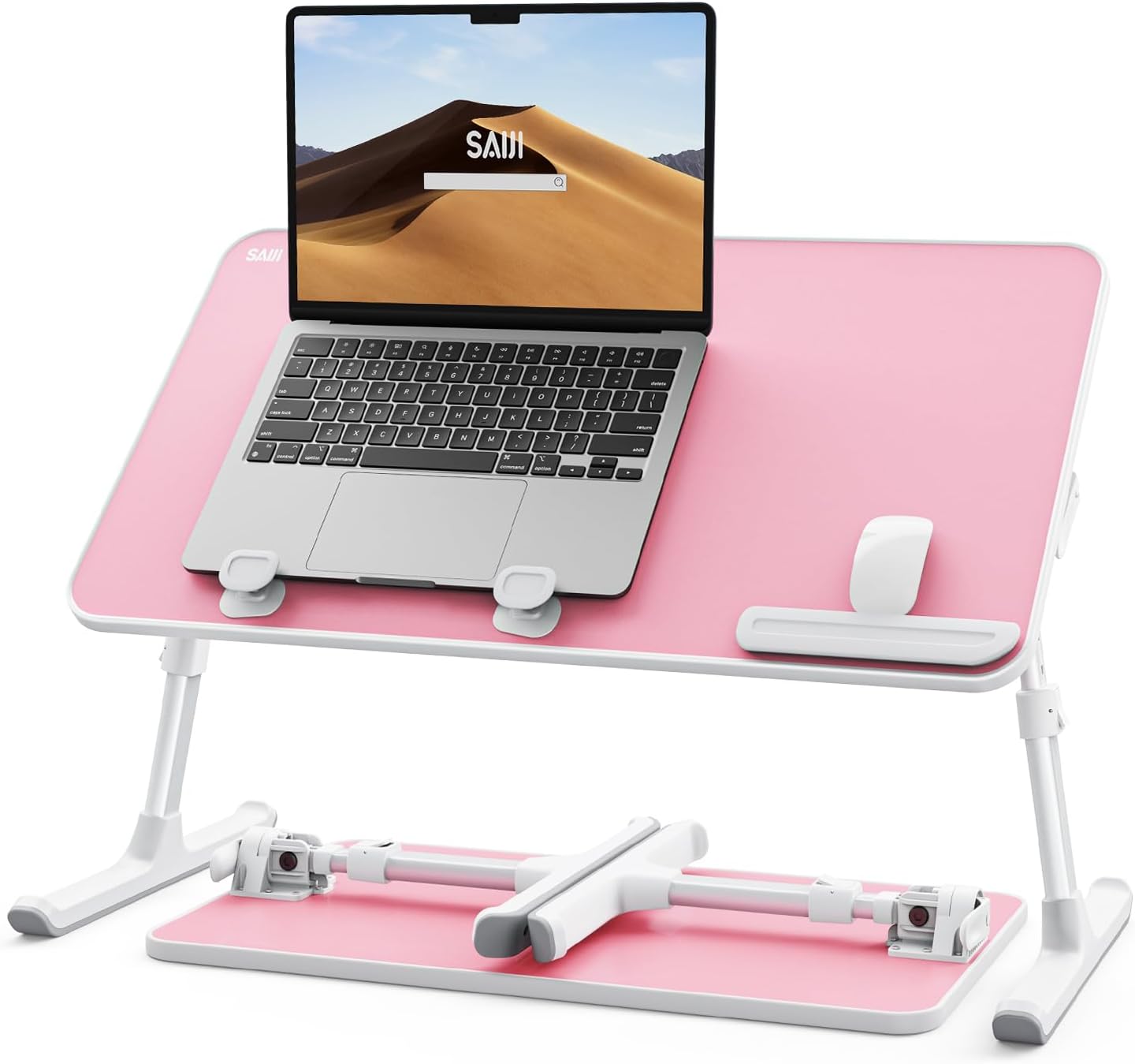 SAIJI Height & Angle Adjustable Laptop Stand for Bed, Lap Desk Bed Tray Table, Light Weight Foldable Portable Laptop Table for Couch Sofa Chair Floor Desk for Adults, Kids (Pink) Pink 20.5 x 11.8 In
