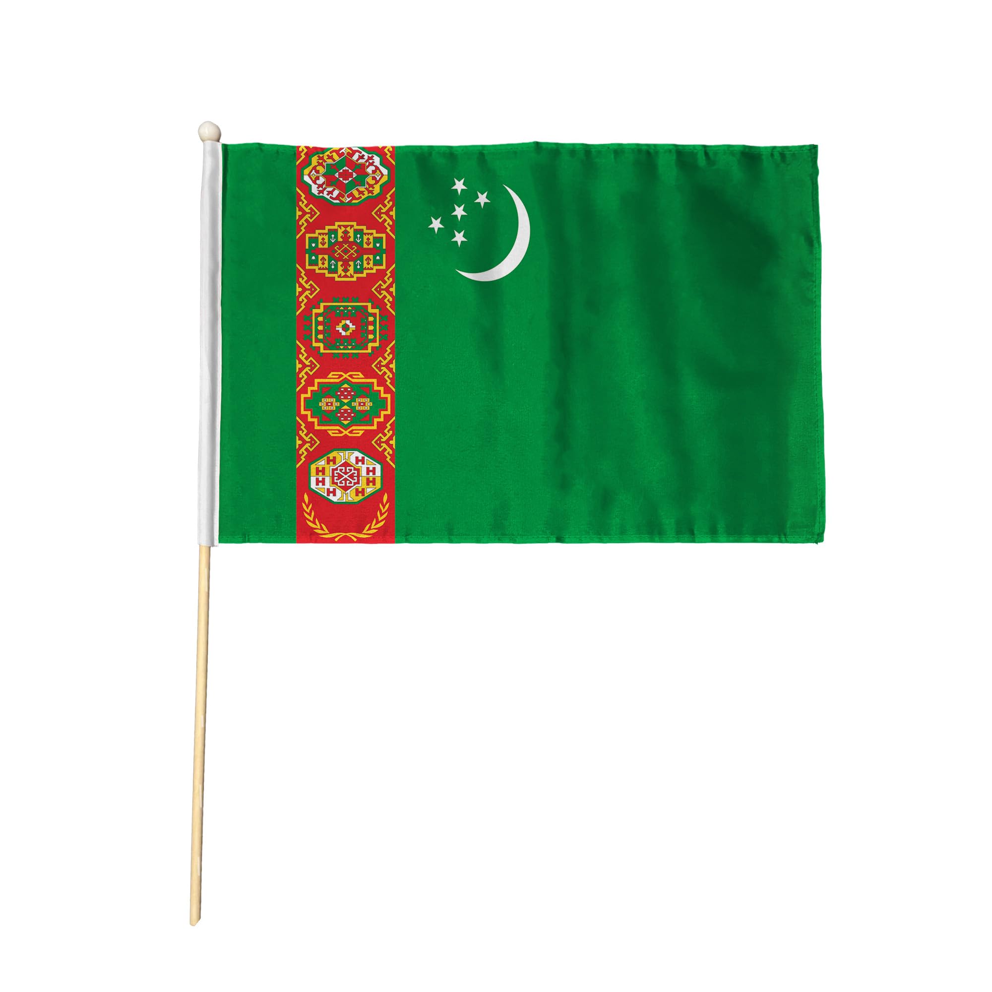 Flagtex Turkmenistan Pack of 6 Hand Waving Flag (18x12 Inch Large) - Premium Wooden Stick Hand Flag Big Size Natural Wood Pole Turkmen National Flag Events Parades Celebrations International Sports โ image 1