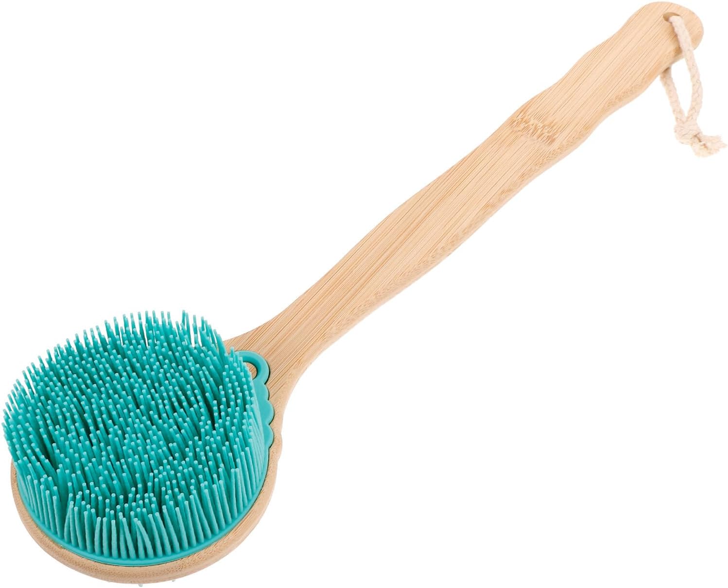 Zerodeko Double-Sided Back Scrubber Long Handle Bath Brush Silicone Body Massage Shower Brush for Elderly and Adults Green Round Handle Exfoliating for Home Use