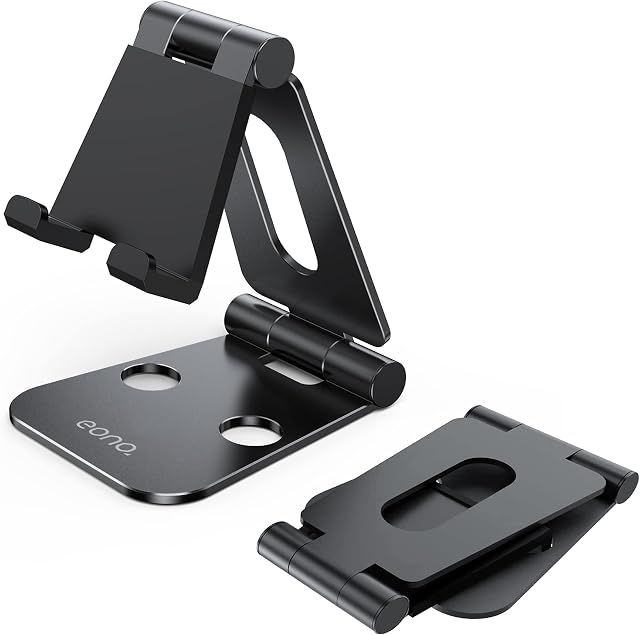 Amazon Brand - Eono Foldable Tablet Stand, Adjustable Phone Holder - Extendable Portable Desktop Cradle Dock, Compatible with iPad Pro 9.7/10.2/10.5, iPad Air/mini 2 3 4, Nexus, more Tablets - Black