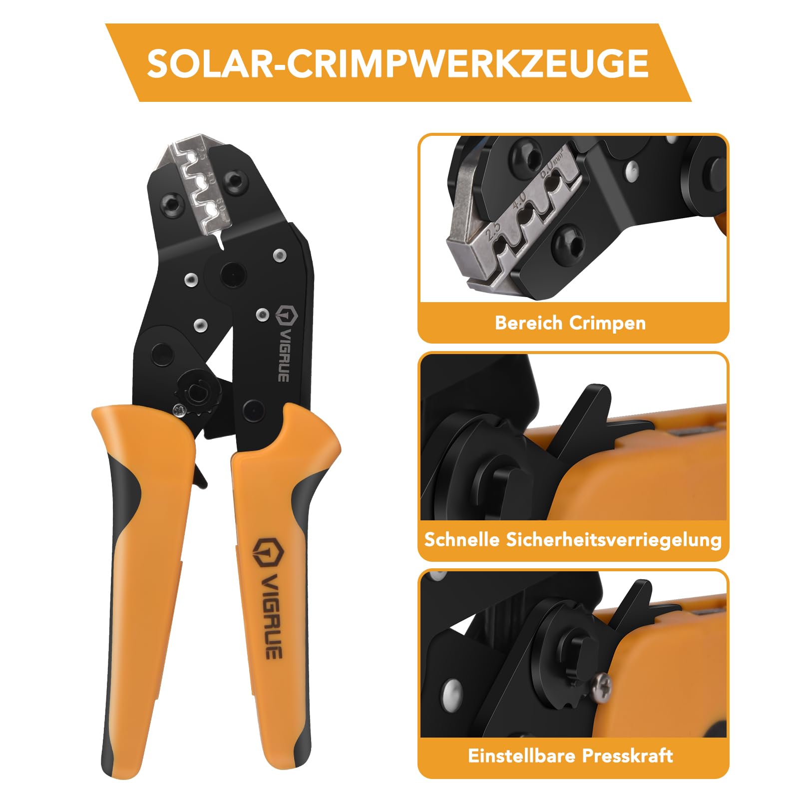 VIGRUE Wtyczka solarna mc4, zestaw szczypiec zaciskowych mc4, do paneli słonecznych 2,5/4/6 mm², kabla PV, męskie/żeńskich, do paneli słonecznych, wtyczka kablowa, IP68, wodoszczelna wtyczka PV ze