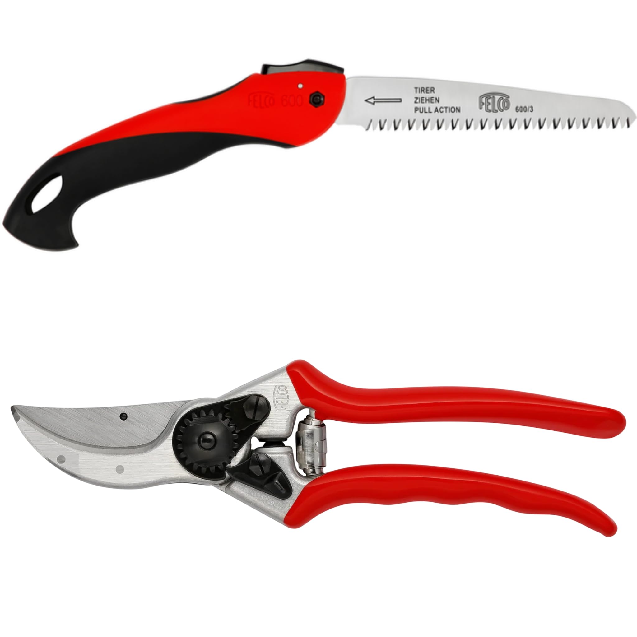 FELCO 2 Profi-Gartenschere Bypass 25 mm für Rechtshänder mit FELCO 600 Klappsäge Astsäge - Schweizer Premium Gartenwerkzeug Set für Baumschnitt, Obst- und Weinbau