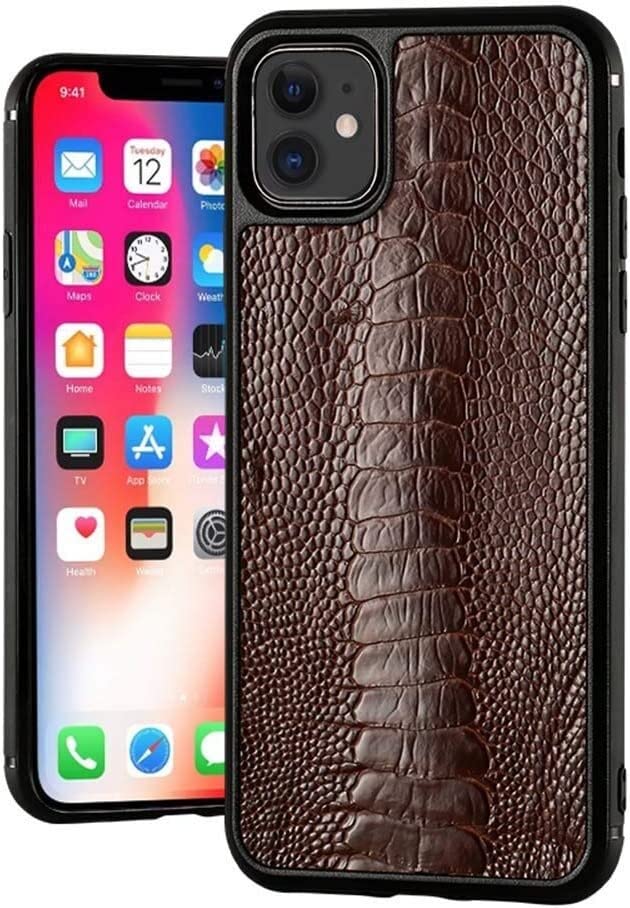 Coque arrière en cuir d'autruche marron pour iPhone 11 style affaires