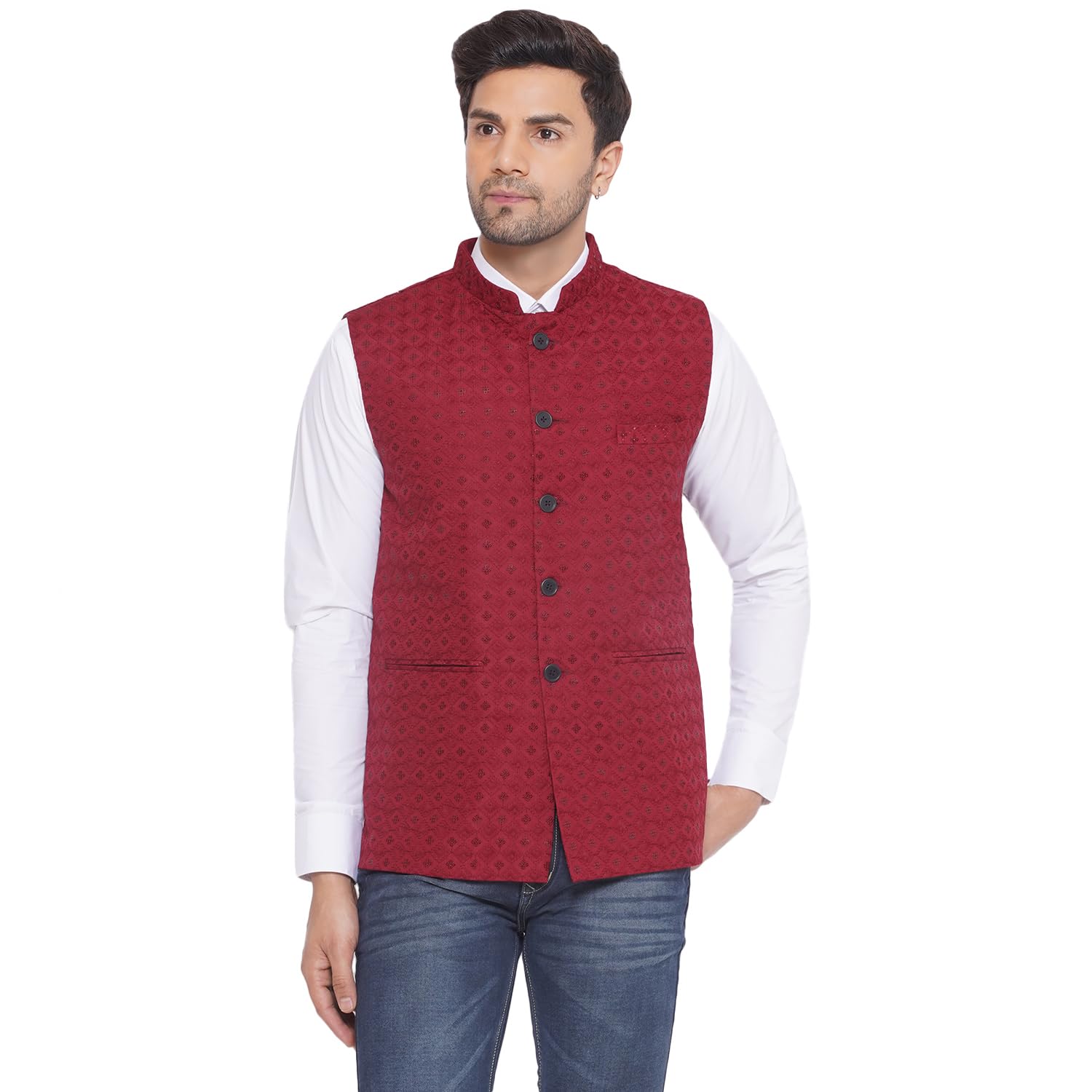 veera paridhaan Rayon Sequence Nehru Jacket for Men (Maroon)-picture-24