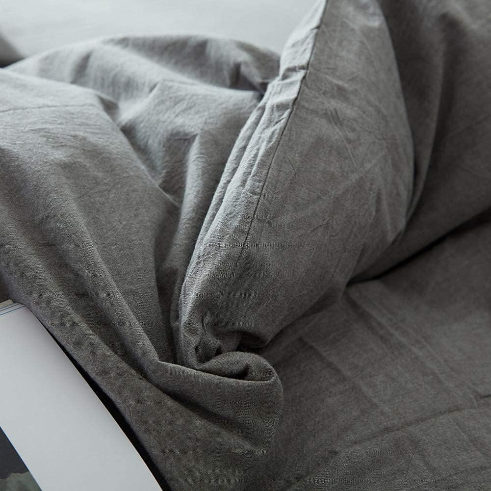 Grey Duvet Cover Queen, 100% Washed Cotton Linen Like Textured 3 Pieces Bedding Set, Solid Color Simple Style Duvet Cover, Luxury Relaxed Feel Natural Wrinkled Breathable Soft Comfy (Grey, Queen) Gray Full/Queen