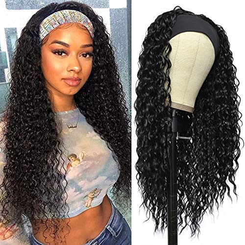 G&T Wig Headband Wigs for Black Women Wet and Wavy Headband Wig Curly Wave Synthetic Wigs Glueless Heat Resistant Long Wigs for Daily Party Use (24 inches)