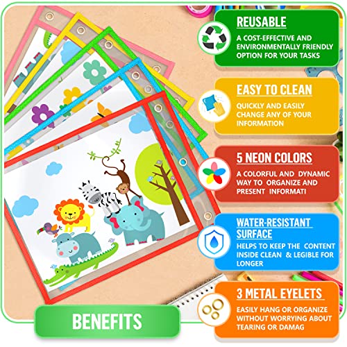5 Pack Dry Erase Pockets 10X13 Inch 3 Hole - Clear Sheet Protector Pouches - Dry Erase Pockets Reusable Sleeves - Write And Wipe Pockets Pouches - Plastic Sleeves For Paper 10 X 13 - Dry Erase Sheets #TOP2