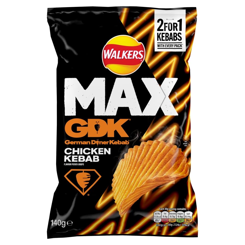 Walkers MAX GDK Chicken Kebab Flavour Sharing Bag Crisps 140g