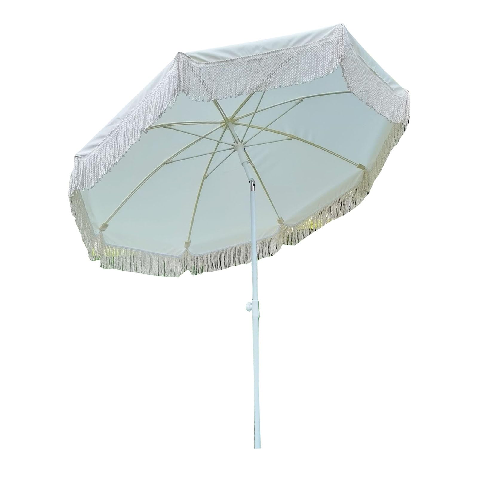 Zewnętrzny Parasol Przeciwsłoneczny W Kolorze Złamanej Bieli Z Frędzlami, Z Regulowanym Kątem, Odpowiedni Do Ogrodu, Na Taras, Na Kemping, Wiatroszczelny I Wytrzymały.