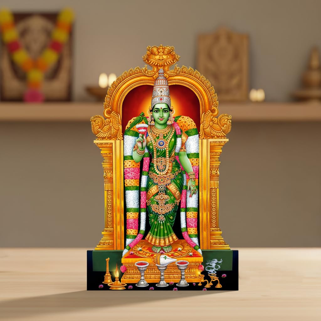 Giriram Photos® Sri Meenakshi Amman Photo Frame Cutout | Goddess Meenakshi Devi Devotional Wall Hanging & Table Top Decor for Pooja Room (6" x 4" Inches)-image-11