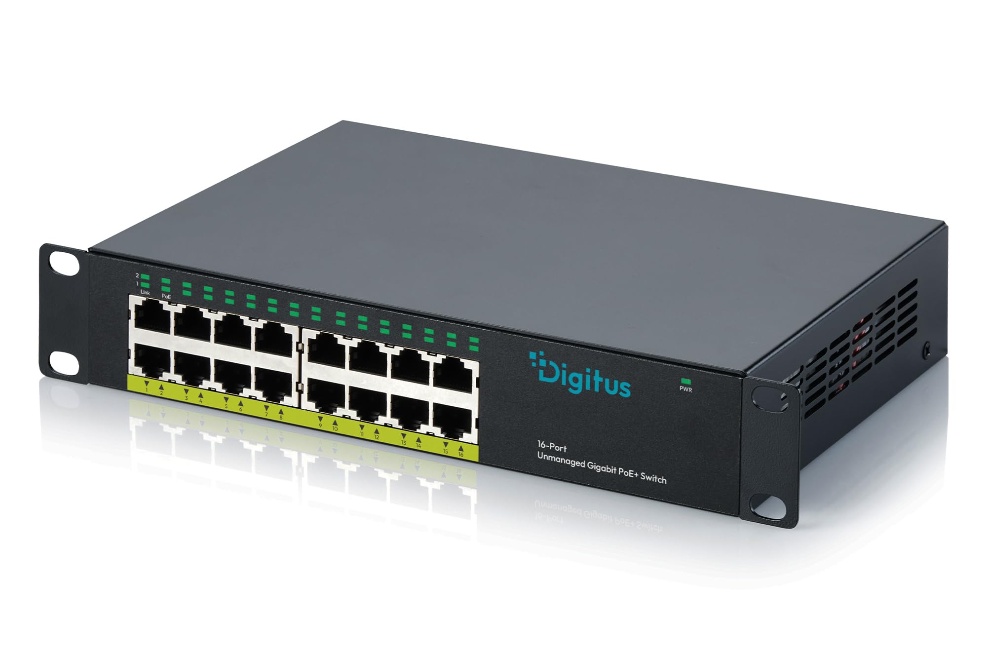 DIGITUS Switch di rete PoE+ – 10 pollici, 1U – 1 Gbit/s – 16 porte RJ45