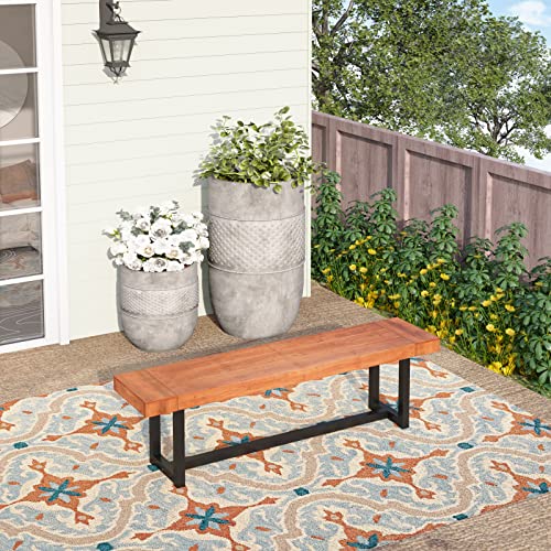 Phi Villa Outdoor Acacia Wood Dining Bench,63" Long Patio Dining Picnic Wooden Indoor Outdoor Benches Seat, Backless,Classic Brown And Black #TOP2