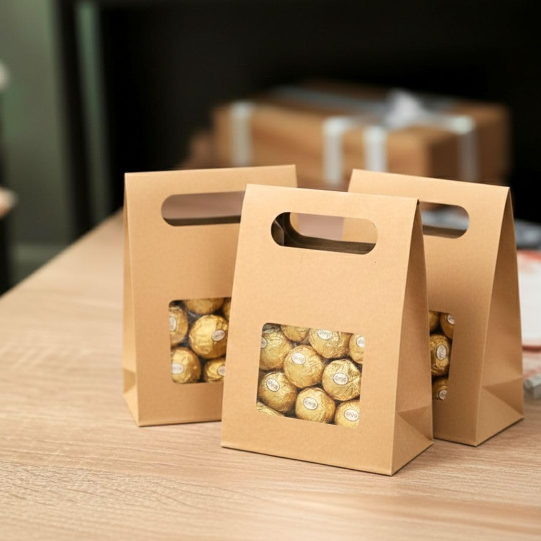 SATYAM KRAFT 30 Pcs Brown Window Folding Paper Gift Boxes for Wedding Return Gifts, Shagun, Festival Hampers, Dry Fruits, Chocolates & Party Favor Packaging (Brown)-picture-10